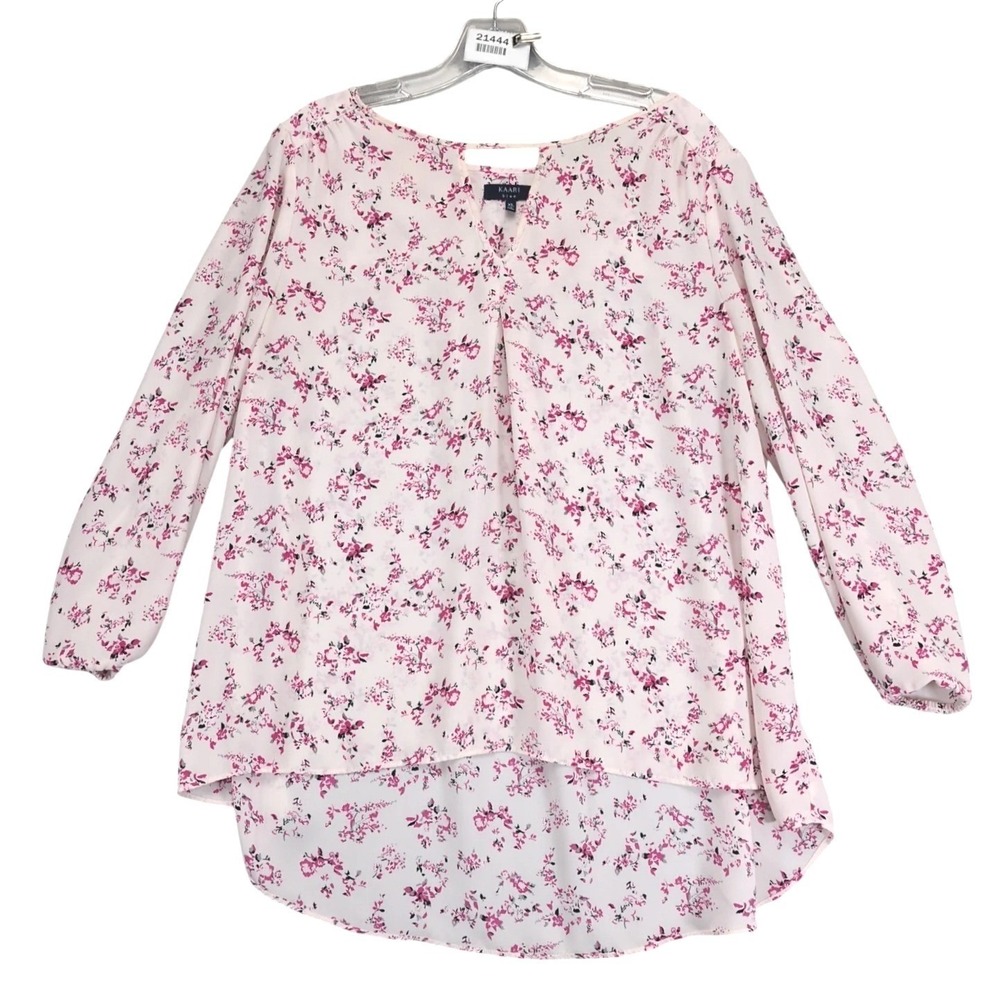 KAARI BLUE Pink Floral Blouse Womens XL High-Low Tunic Hem Keyhole Lightweight